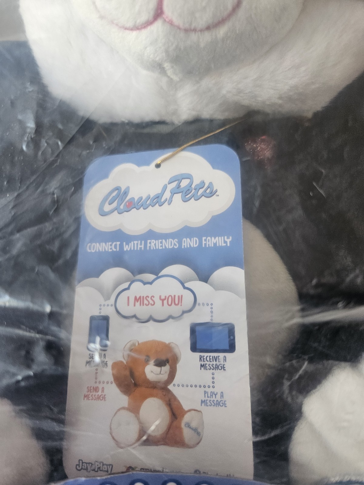 Jay@Play Cloud Pets Black & White CAT NIB plush connect with family friends