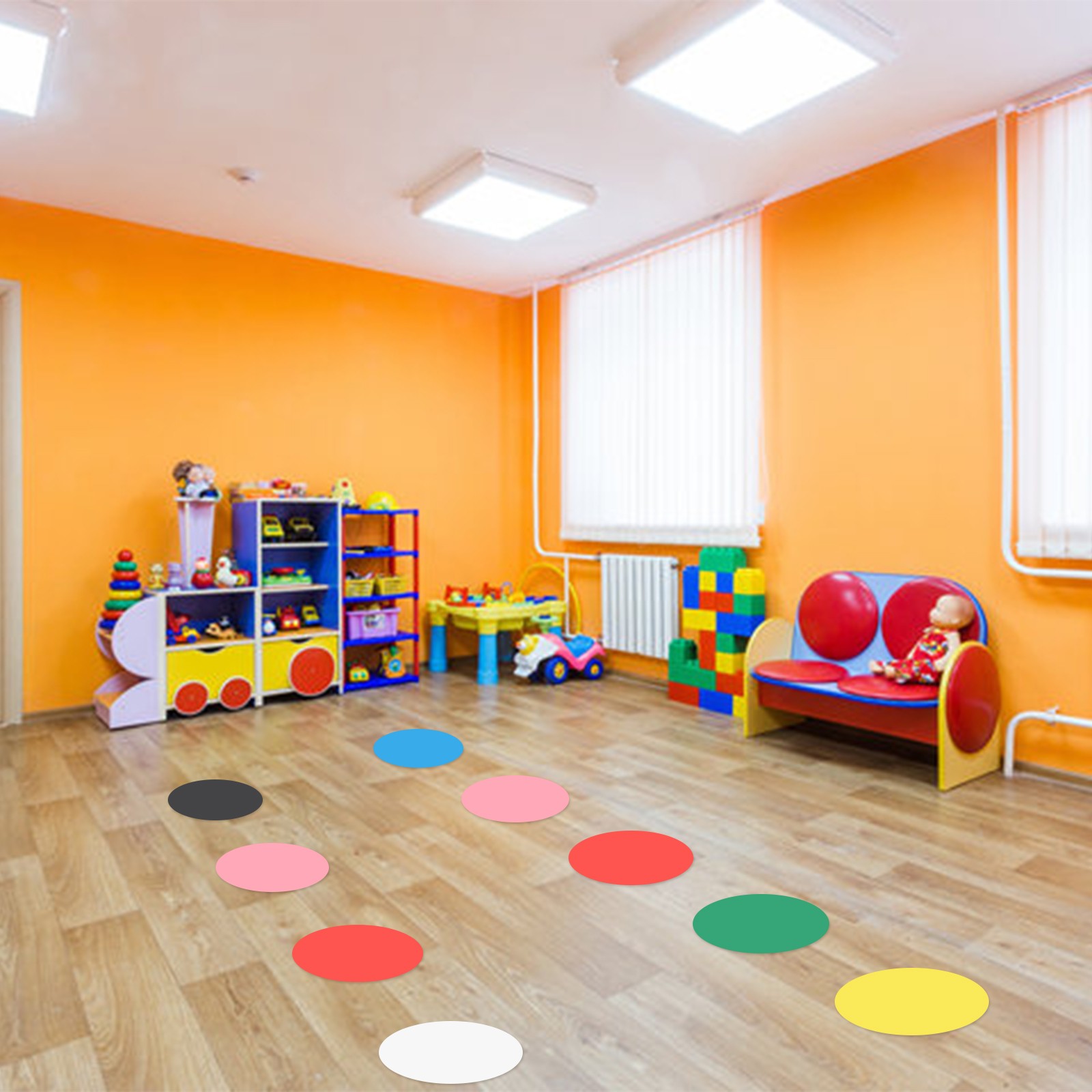 6″ Floor Stickers Classroom Decor, 42 Pcs Self Adhesive Dots Markers, Black