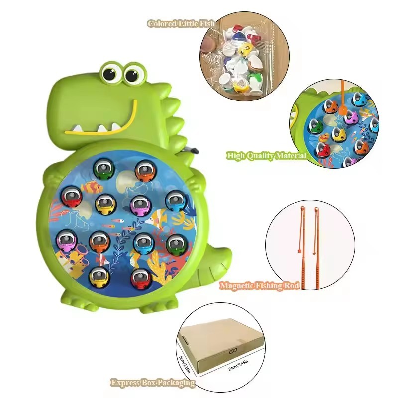 Dinosaur Simple Magnetic Fishing Play Rod Game Toy with Rod Kids Educational Toy