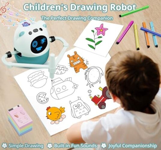 Drawing Robot for Kids with 150 Cards& 12 Color Pens，Montessori Drawing