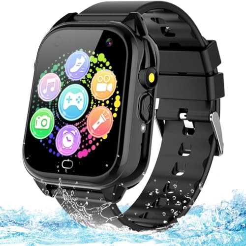 Waterproof Kids Smart Watch for 3-12 Years Old Boys Girls Toys with 26 1.Black