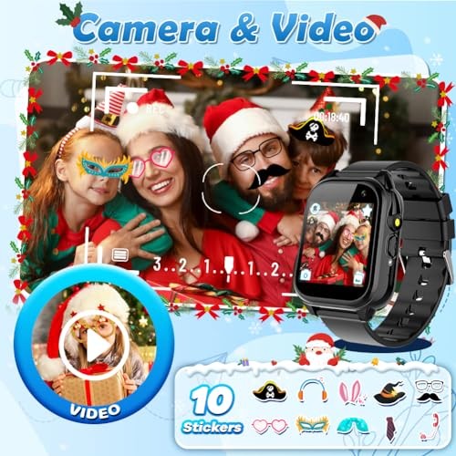 Waterproof Kids Smart Watch for 3-12 Years Old Boys Girls Toys with 26 1.Black