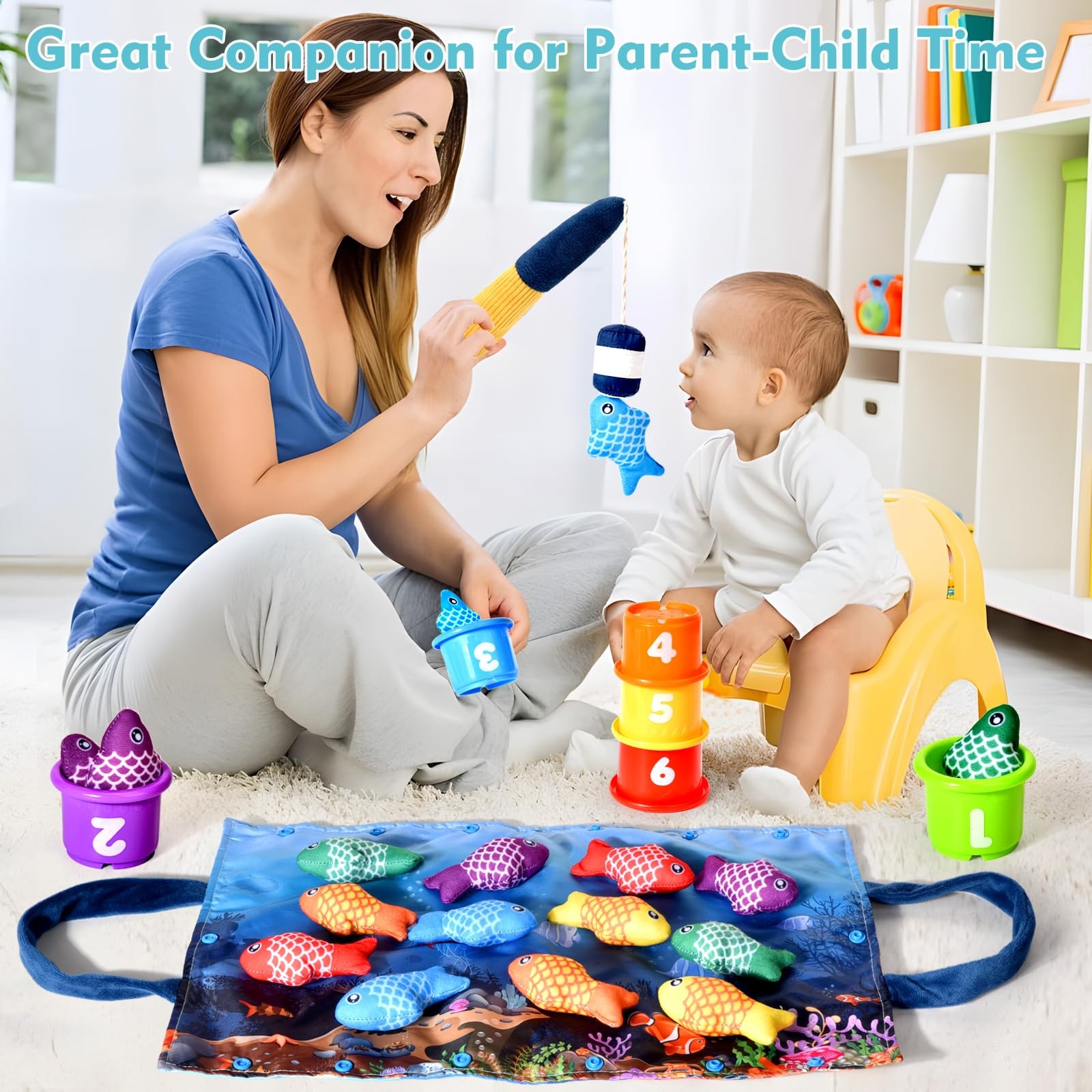 Montessori Toys for 1 Year Old Boy Girl Gifts, Cloth Fishing Game Toddler Toy…