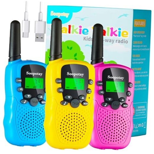 Rechargeable Walkie Talkies for Kids 3 Pack, Walkie 3Pack Blue Pink Yellow