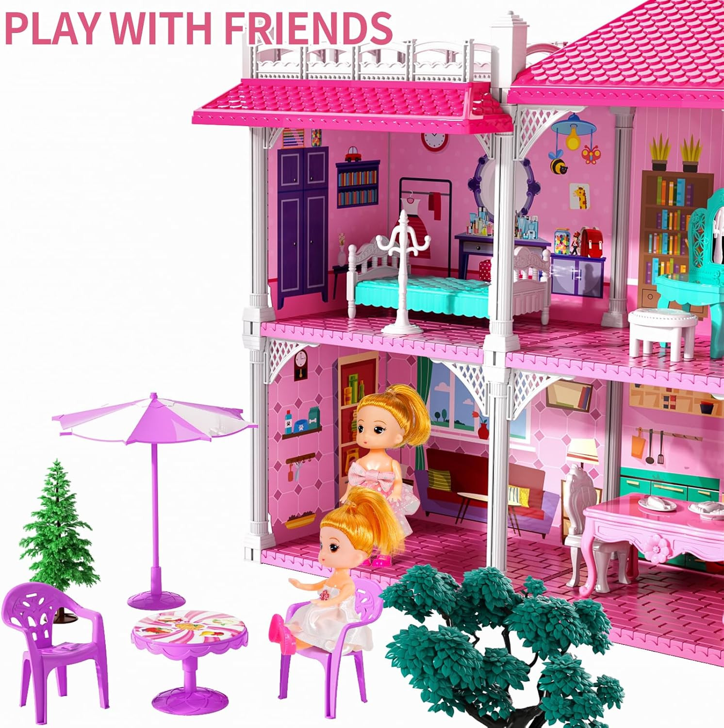 Dollhouse Playset Girls Toy Villa 4-Story 12-Rooms Furniture Accessories Set