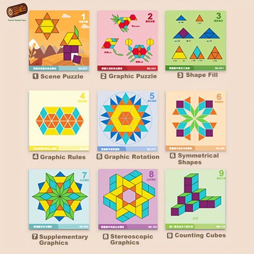 Wooden Magnetic Tangram Puzzle Set Geometric Shape Learning Toy for Preschoolers