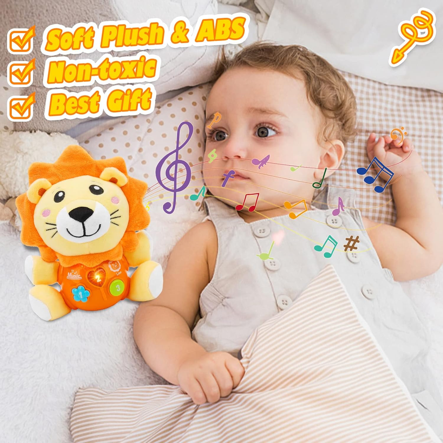 Baby Toys 6 to 12 Months – Infant Baby Musical Lion Plush Toy for Boys & Girls –
