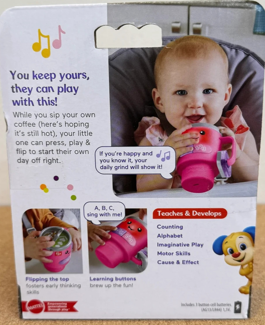 Fisher-Price Laugh & Learn Wake Pink Coffee Mug Interactive Sounds 🔥 SEALED