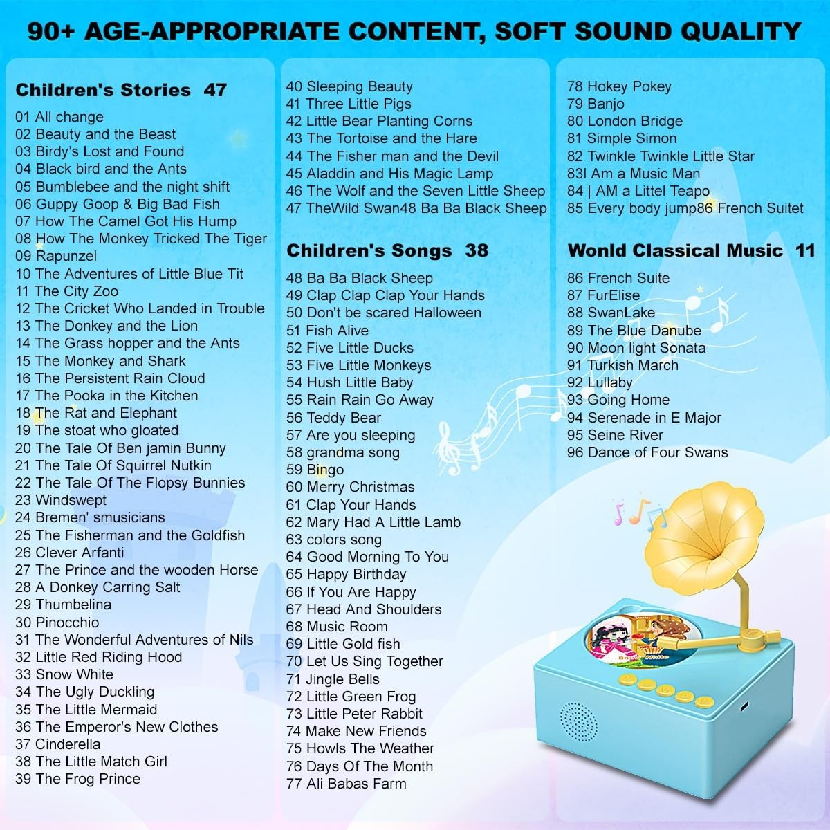 Audible Educational Toy with Music for Toddlers Age 1-5, 96 Songs Stories Cards