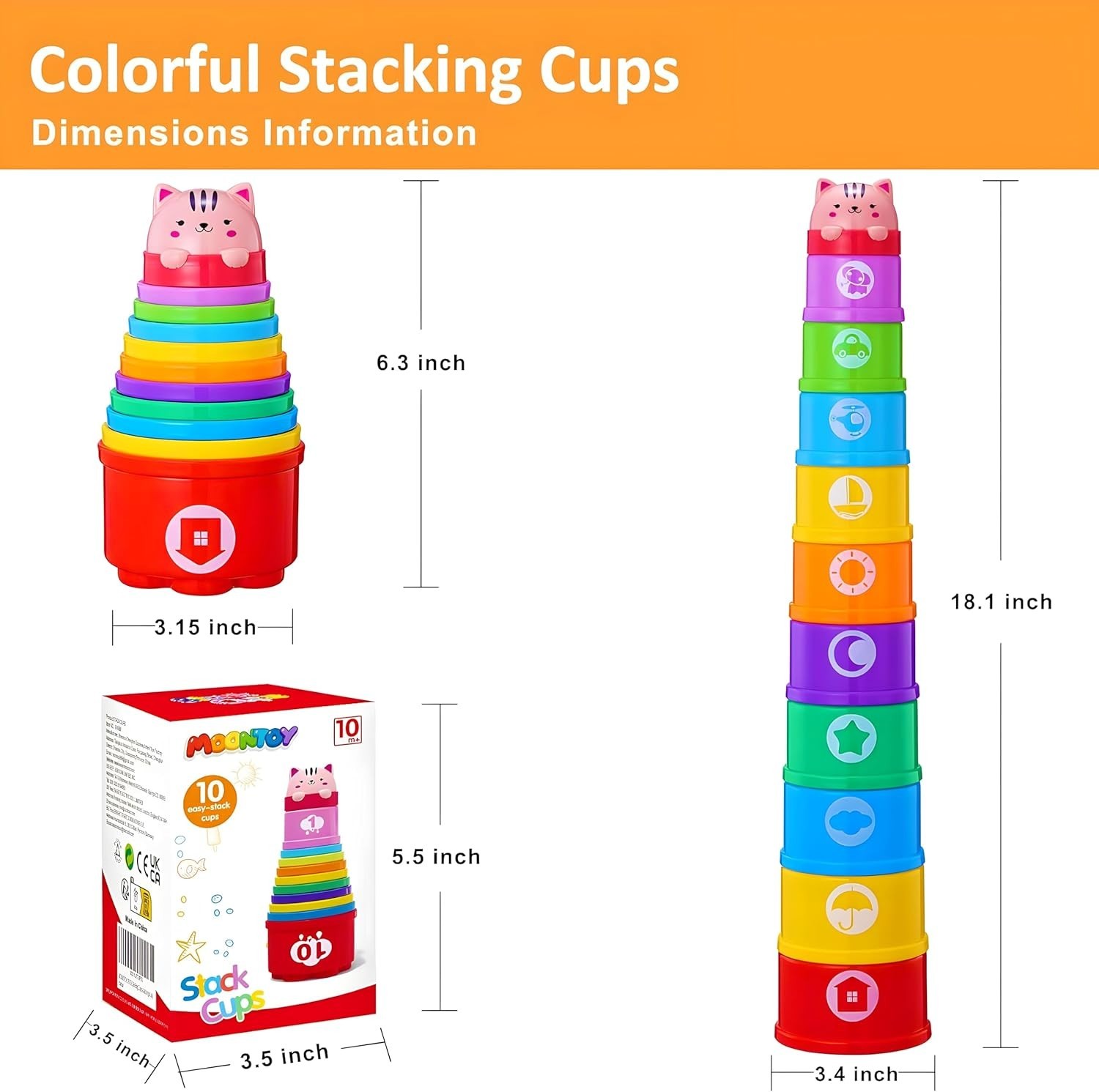 “Stacking Cups Baby Toys 6 10 12 18 Months Montessori Toys for 1 Year Old Todd..