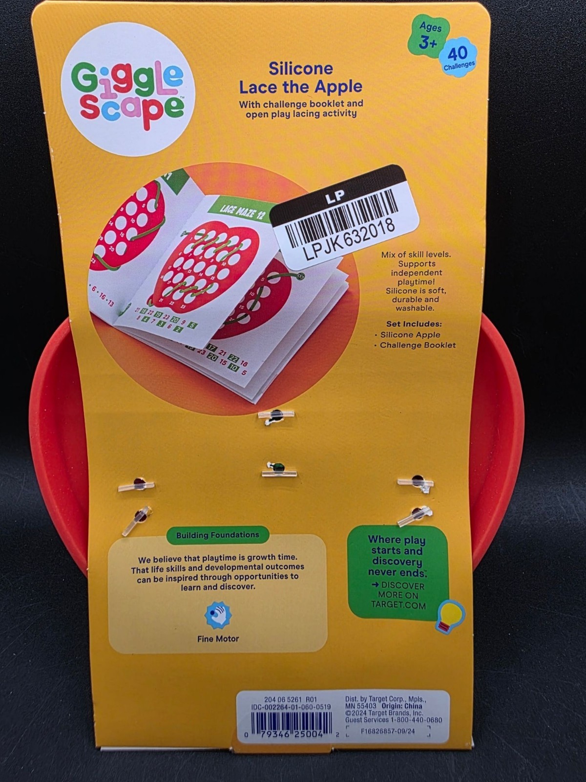 GiggleScape Silicone Lace The Apple Educational Toy Ages 3+ Fun Fine Motor Activ