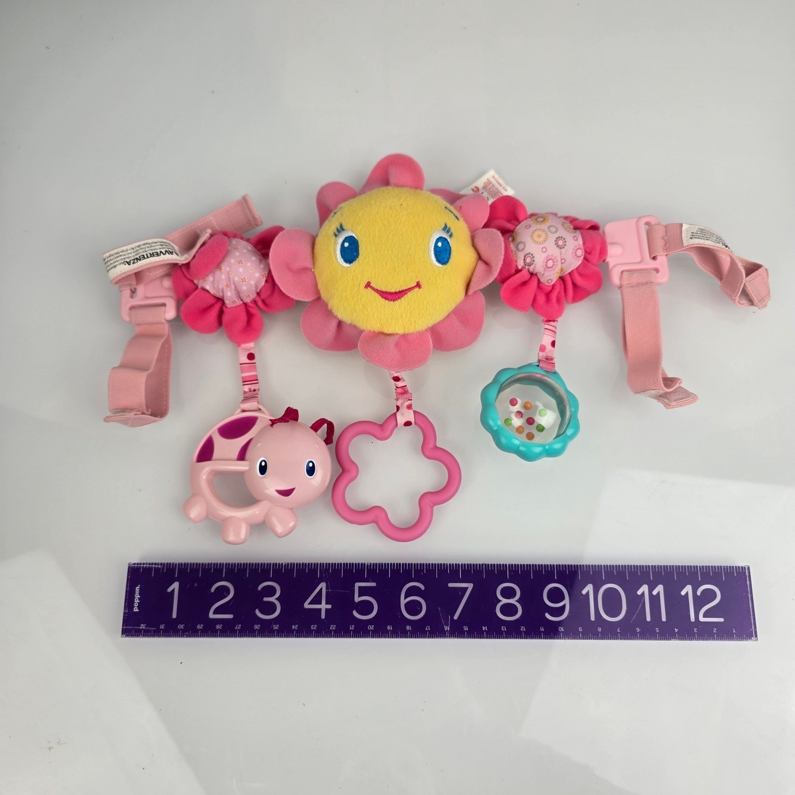 Bright Starts Pretty in Pink Carrier Baby Toy Bar Musical Lights Sun Flower Y2K