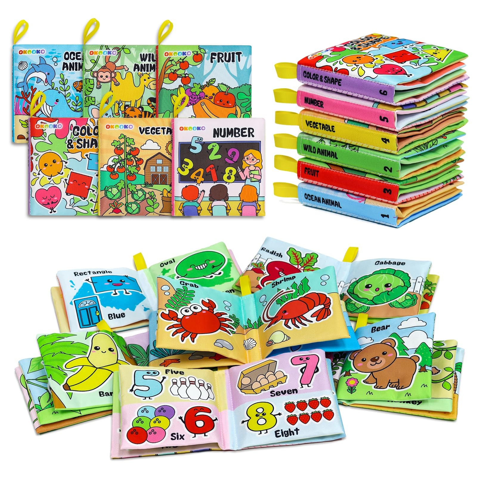 OKOOKO Soft Baby Books 6PCS Cloth Bath Small, Multi-colors