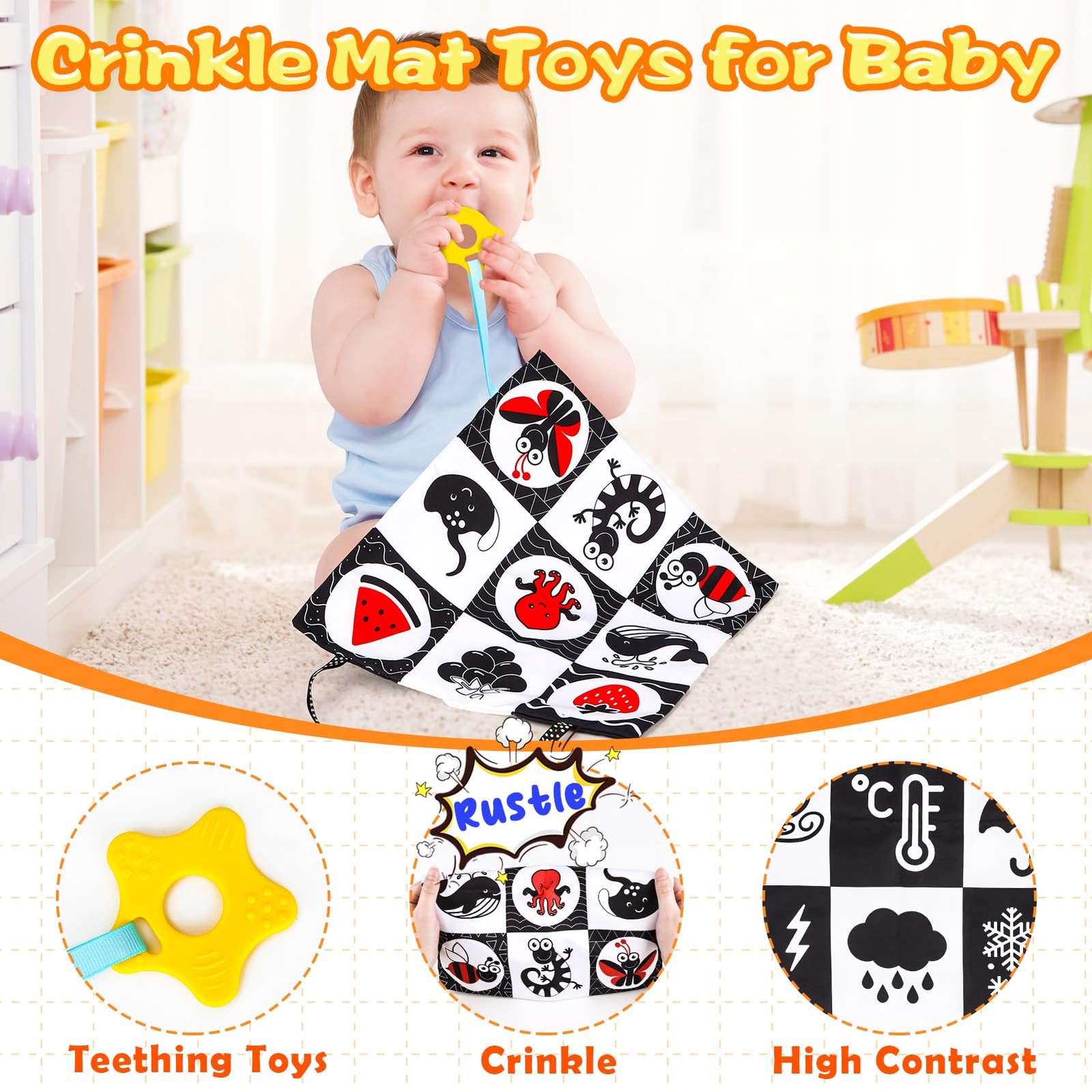 High Contrast Baby Toys for Newborn Infant 0-6 Months Montessori Tummy Time B…