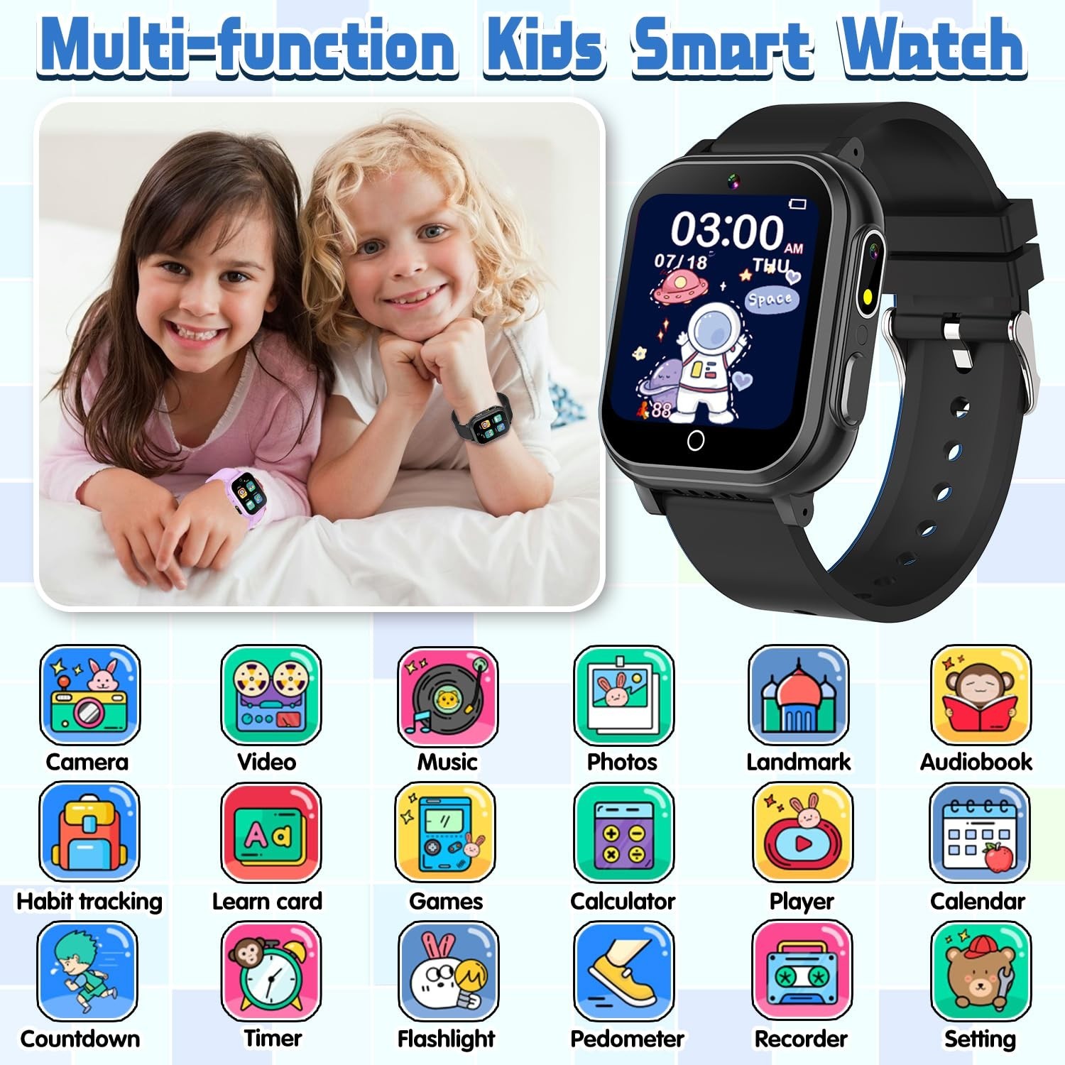 Kids Waterproof Smart Watch Gift for Boys Ages 3-12, 32 Puzzle Games, HD Touc…