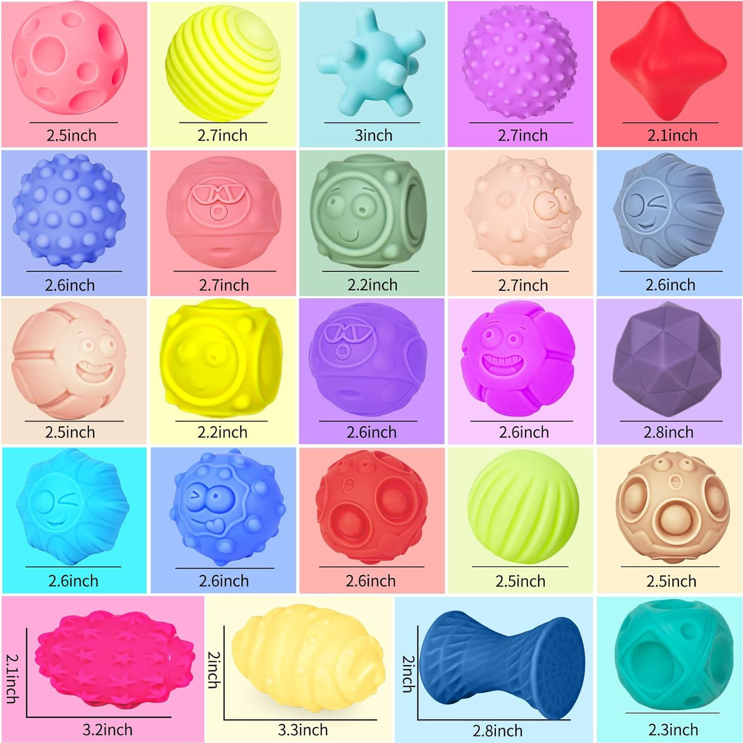24 Pcs Sensory Balls Toddlers Babies Montessori Soft Textured Multi Color