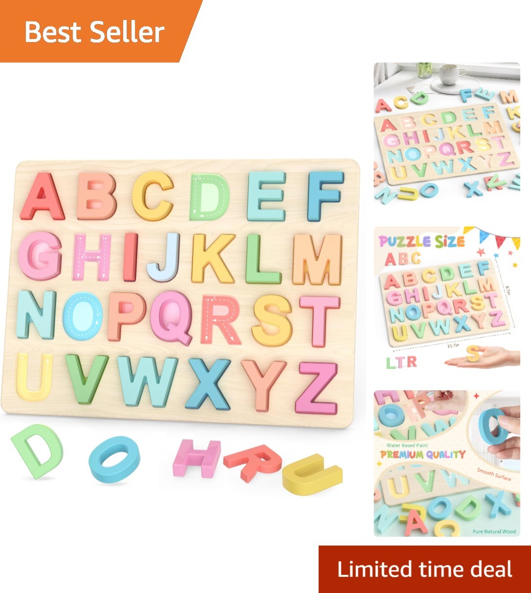 Educational Wooden Alphabet Puzzle for Kids Hand Eye Coordination