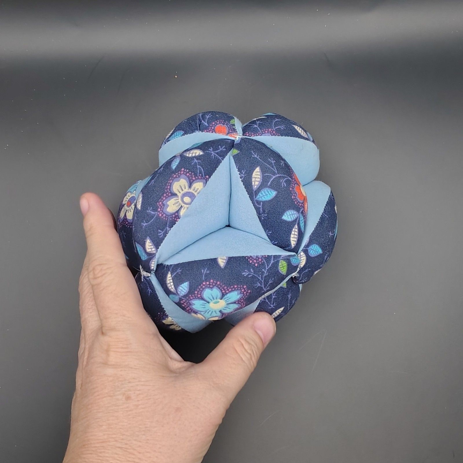 Gripping Ball Fabric Floral Blue Baby Toy Sensory Motor Skills