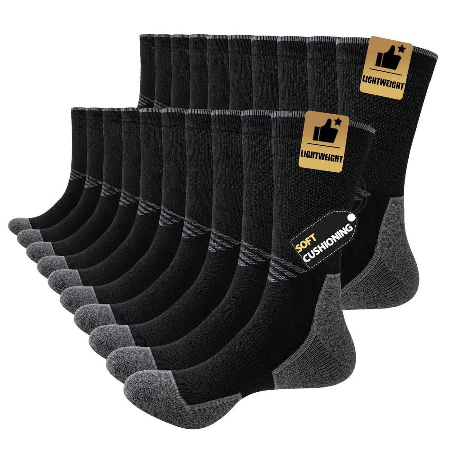 JOYNÉE 5/10 Pairs Mens Lightweight Athletic Crew Socks Cushioned Breathable