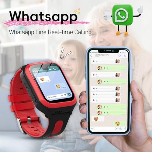 Kids Smart Watches 1.78″ AMOLED Screen Smartwatches Boys Girls 6-12 red-black