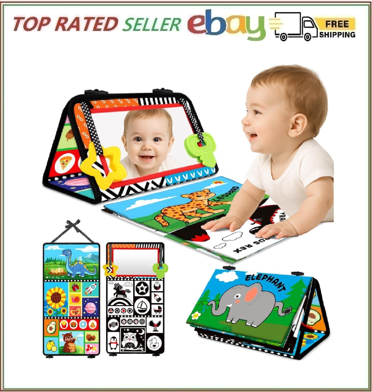 Baby Toys 0-6 Months – Tummy Time Toy Black and White High Contrast Newborn Toys