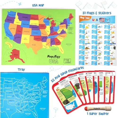 Mapology United States Flash Card Puzzle with Flags, Country- Capitals |