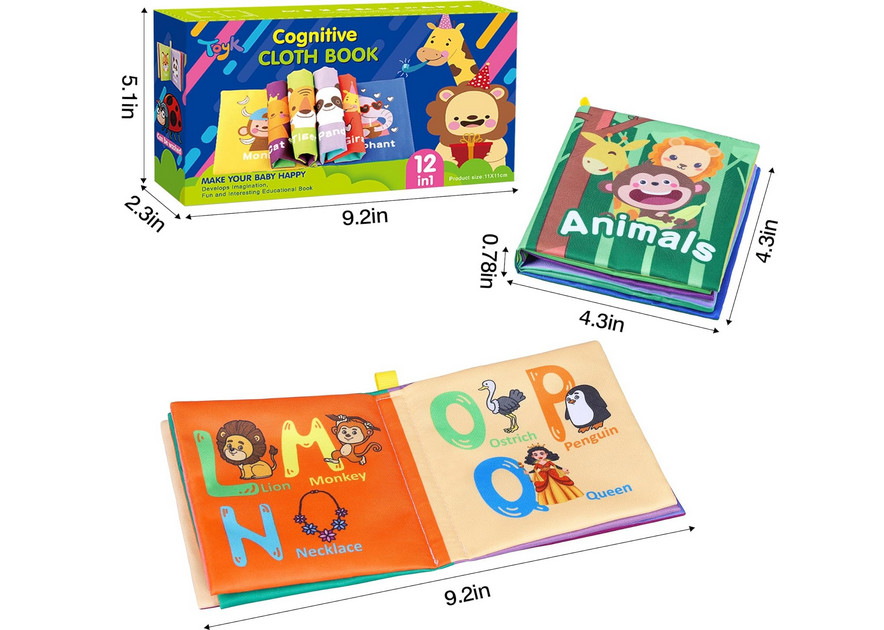 Baby Bath Books, Fabric Soft Baby Cloth Books, Early Education Toys 12 in 1