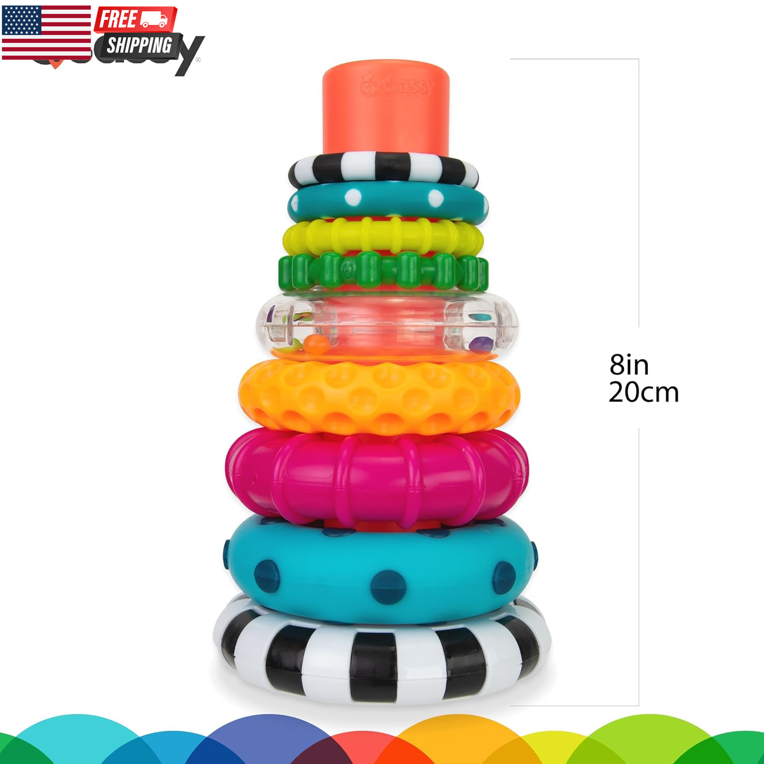 Stacks of Circles Stacking Ring STEM Learning Toy, Age 6+ Months, Multi, 9 Piece