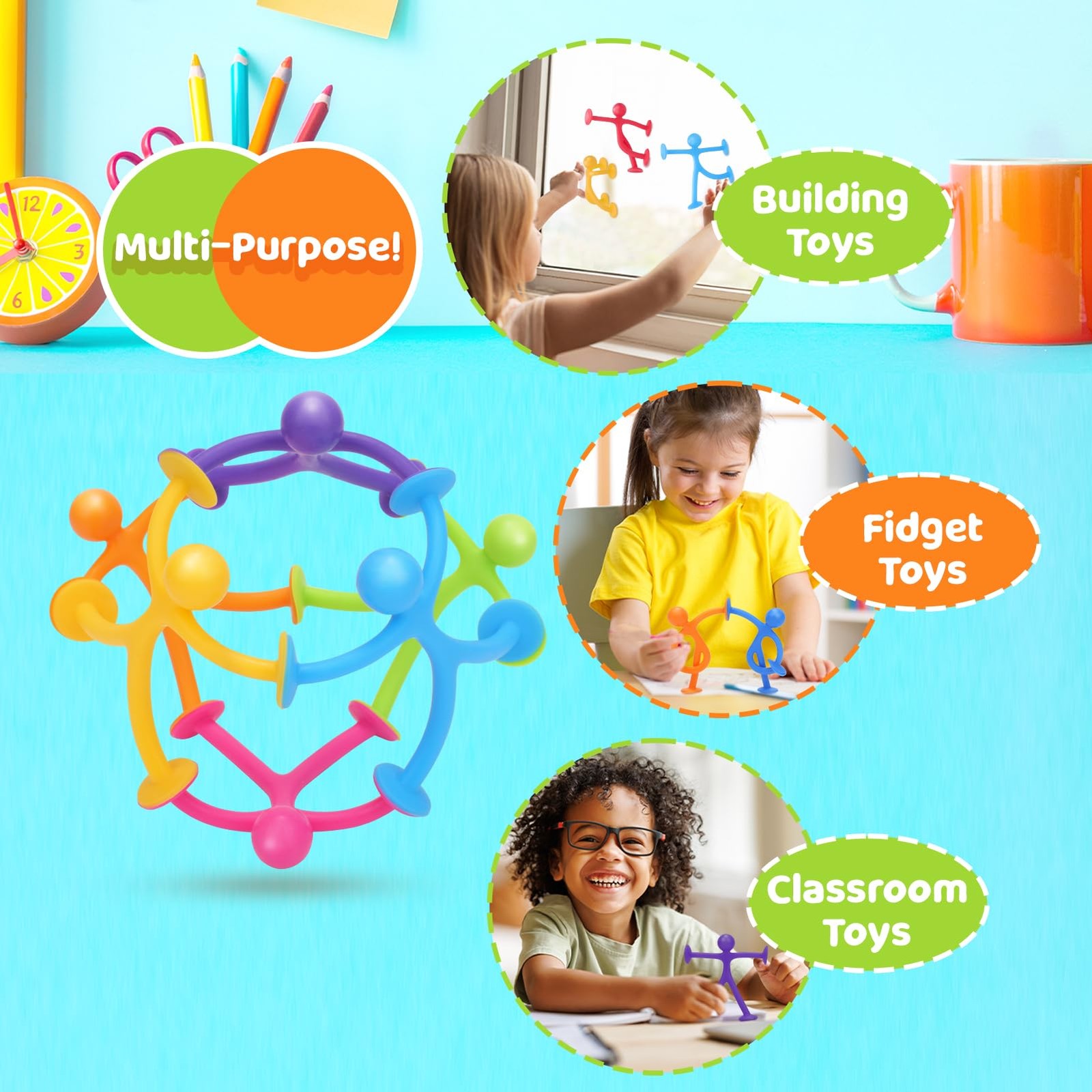 Richtim Kids Humanoid Suction Sensory Toys: 24 Pack Creative Suction Toy No Hole