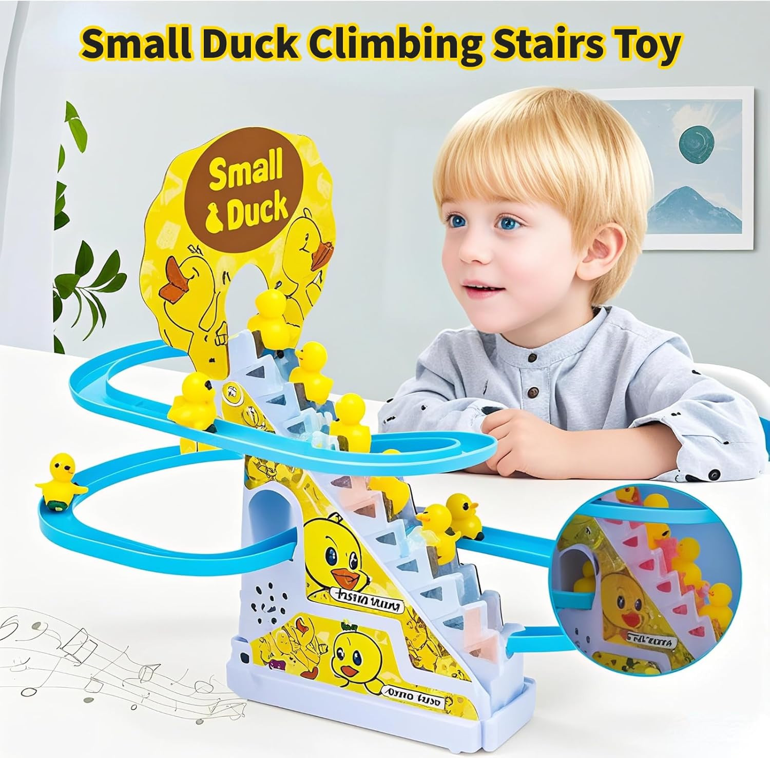 Small Duck Climbing Stairs Toy,Electric Duck Roller Coaster Toy Set,With LED Fla