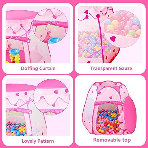 Pop Up Princess Tent with Star Light, Toys for 1 2 3 Year Old Girl Pink