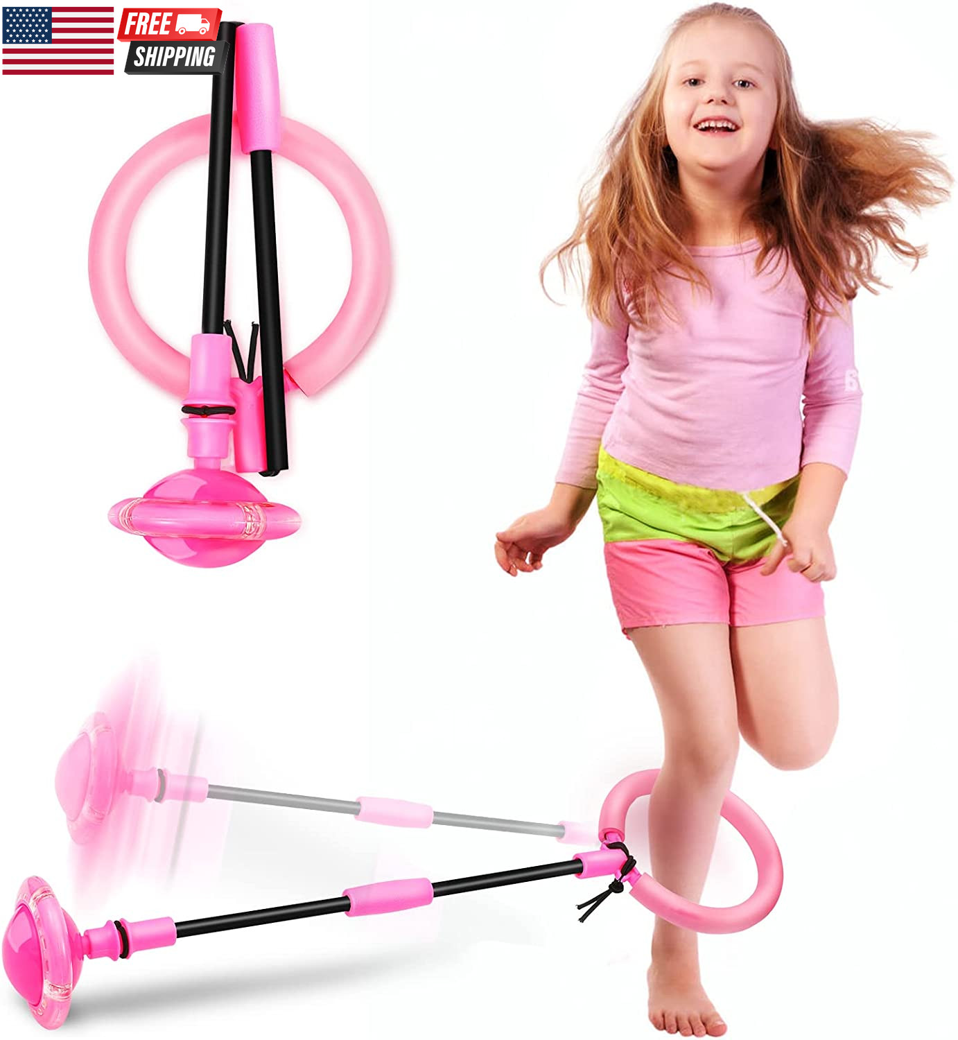 Skip Ball, Portable Foldable Colorful Flash Wheel Swing Ball, Kids Toys for Girl