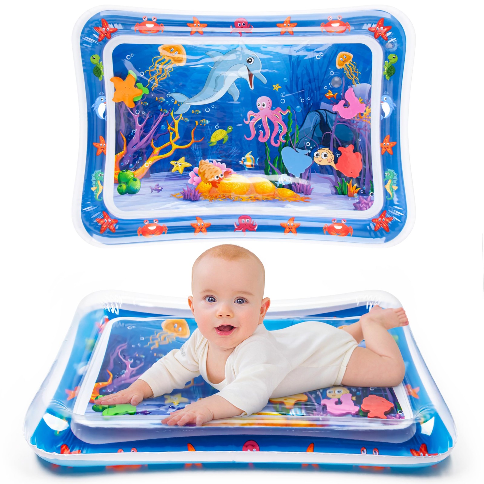 Yeeeasy Tummy Time Water Mat丨Inflatable Small to Medium, Blue