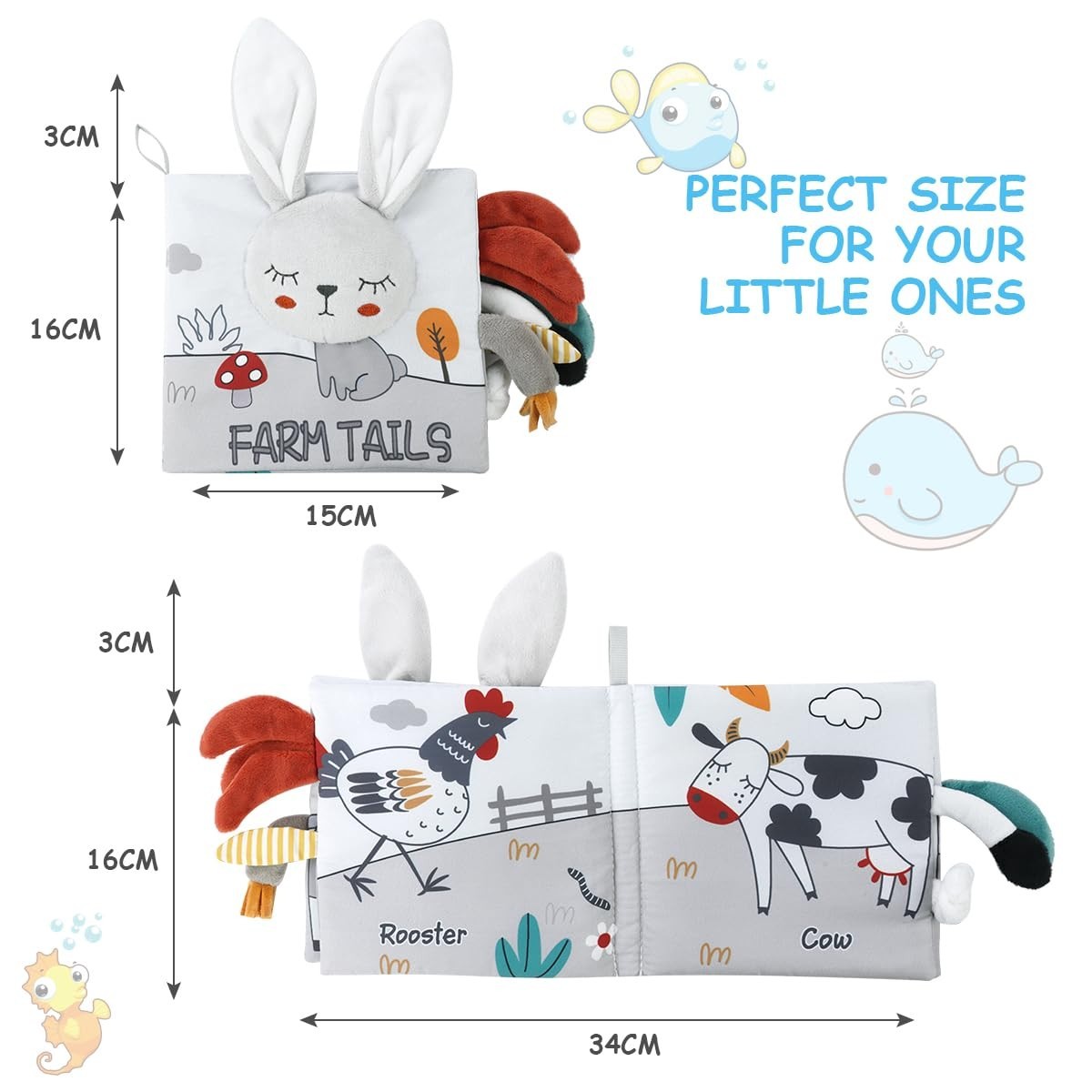 Portable 3D Sensory Cloth Book – Ideal for Babies 0-12 , Rabbit Character