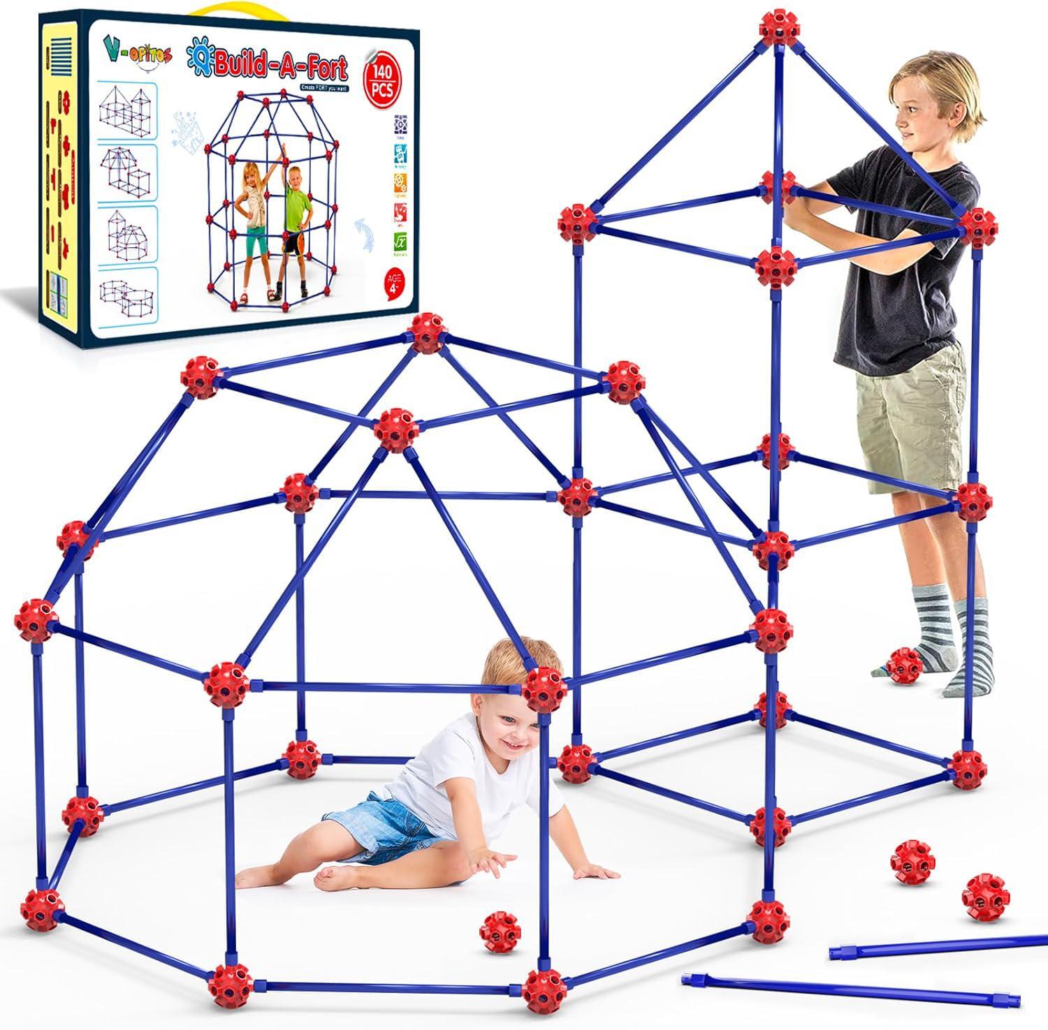 Fort Building Kits For Kids, 140 Pcs Creative STEM Construction Toys For Indoor