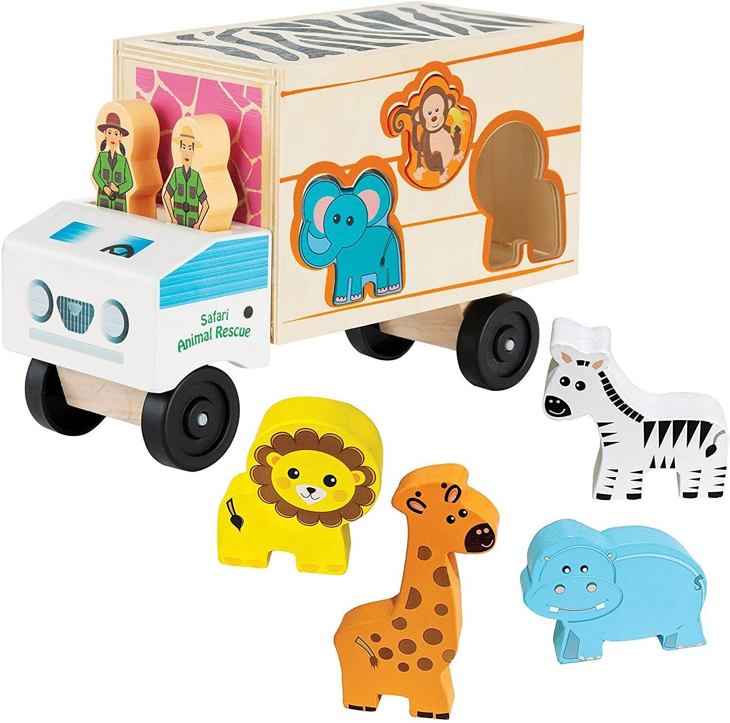 Toddler Truck 7 Animal 2 people Wooden Maze Shape Sorter Truck Activity Toys