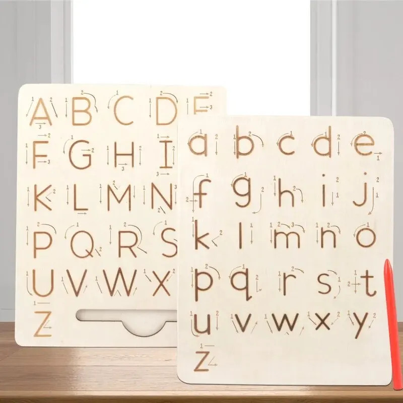 Children Writing Practice Wooden Alphabet Board Alphanumeric Handwritten