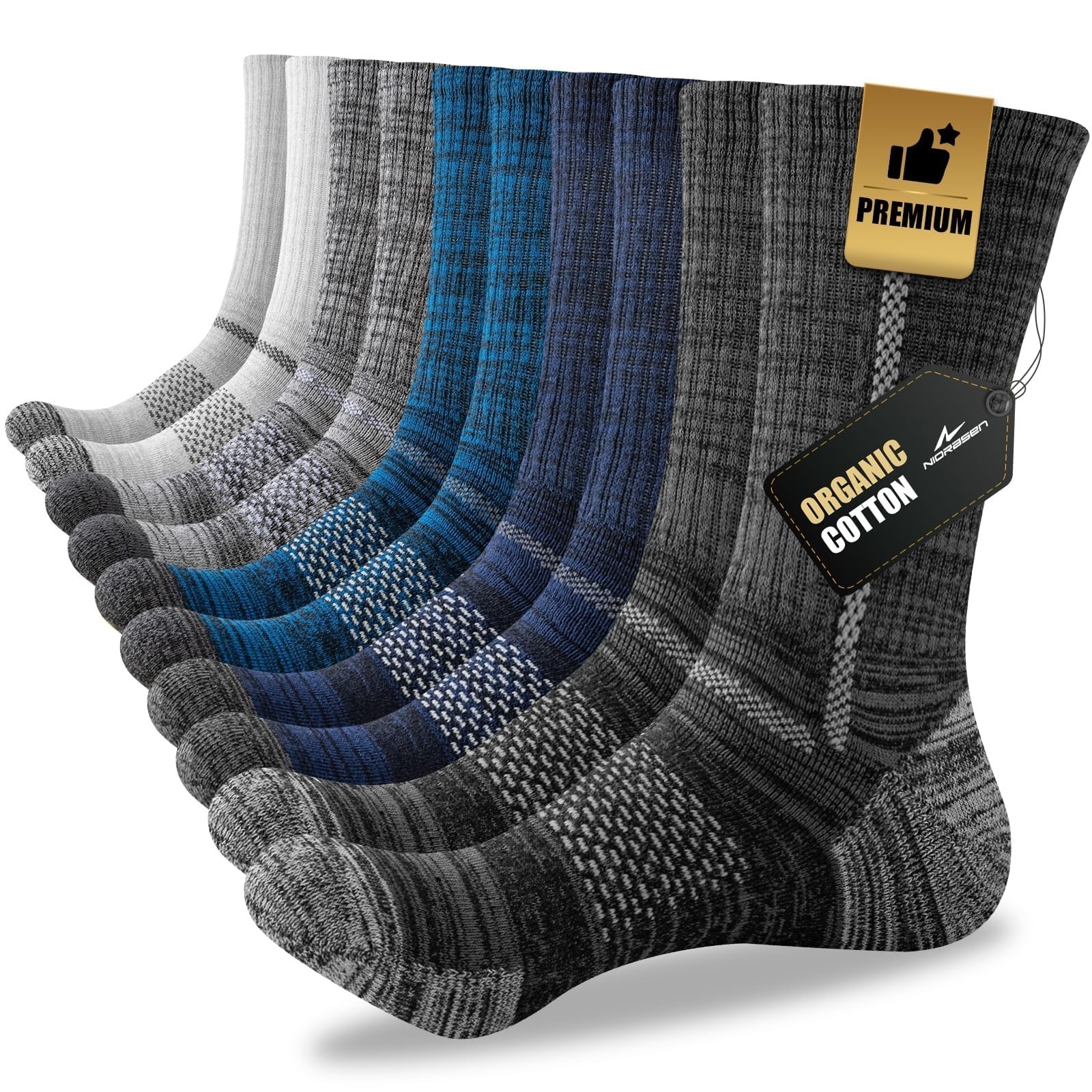 Niorasen Men’s Cotton Crew Work Socks, 5 Pairs Cushioned Boot Moisture Athlet…