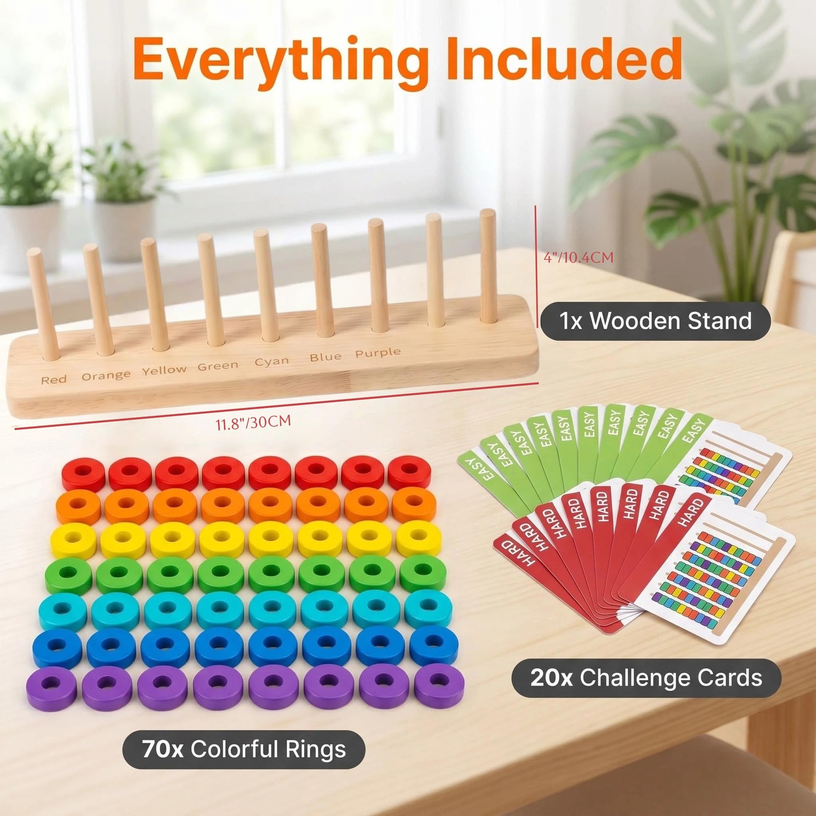 Color Sorting & Stacking Game with Challenge Cards for , Wooden Color Matchin…