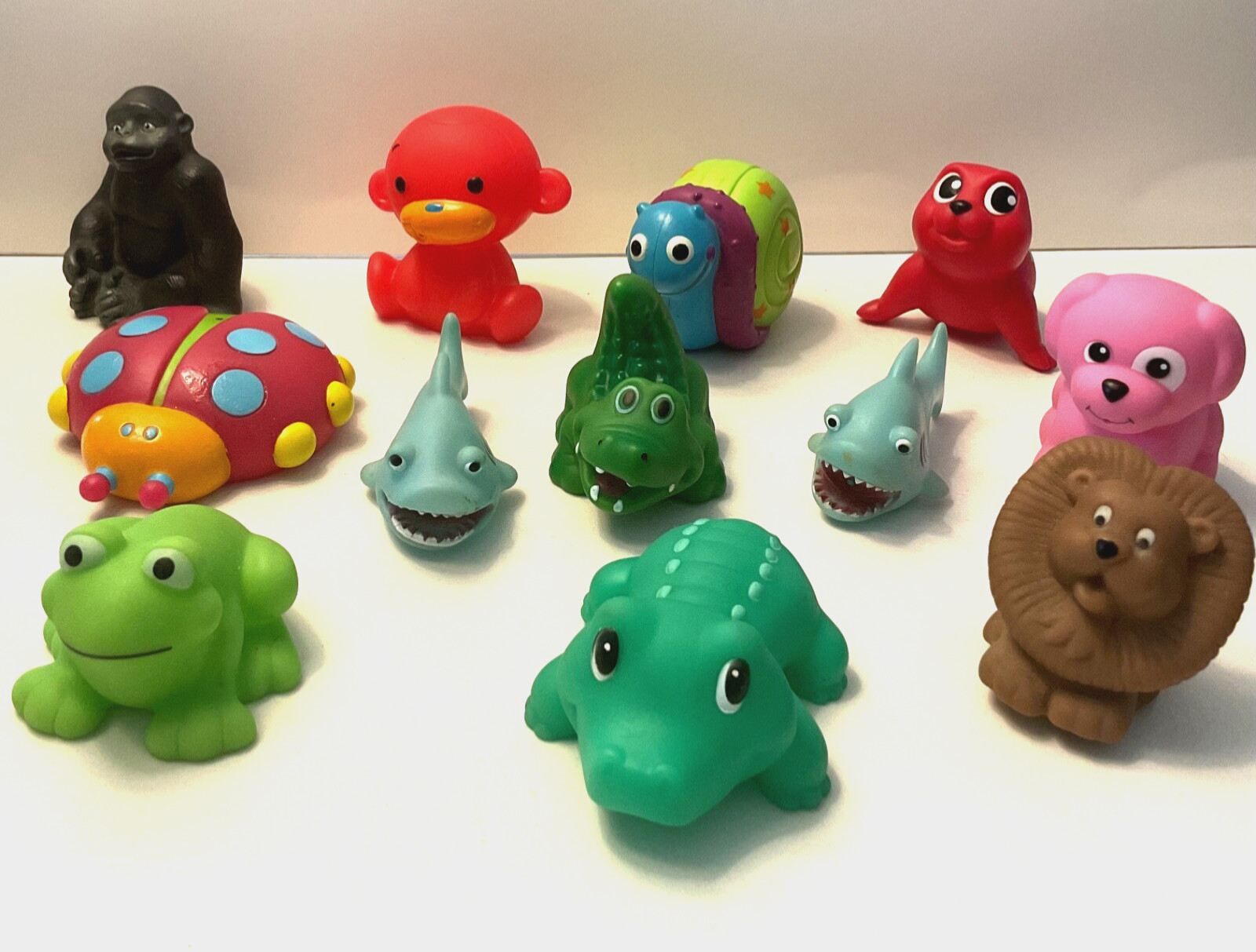 Toy Rubber Animal Lot of 12 Figures 1” to 3” Tall Bathtub Toys Baby Toys