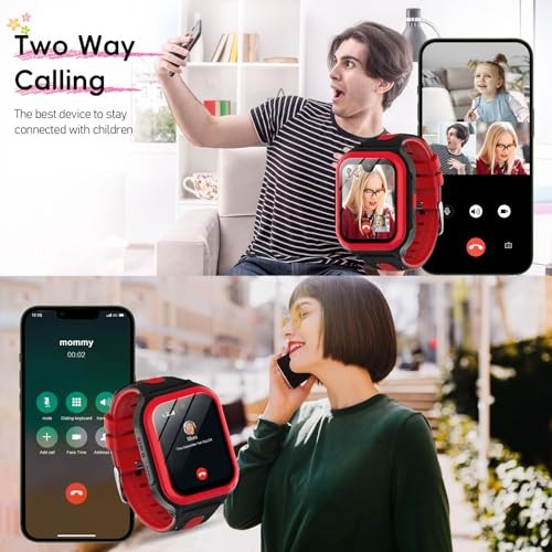 Kids Smart Watches 1.78″ AMOLED Screen Smartwatches Boys Girls 6-12 red-black