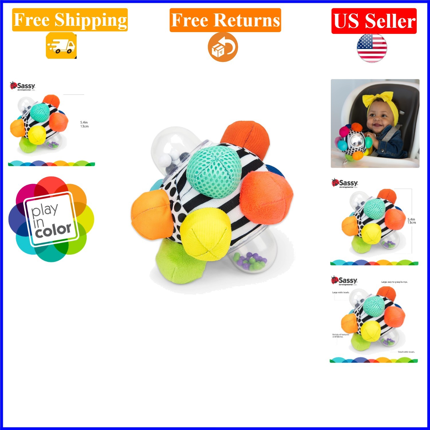 Multi-Color Developmental Bumpy Ball for Baby Motor Skills