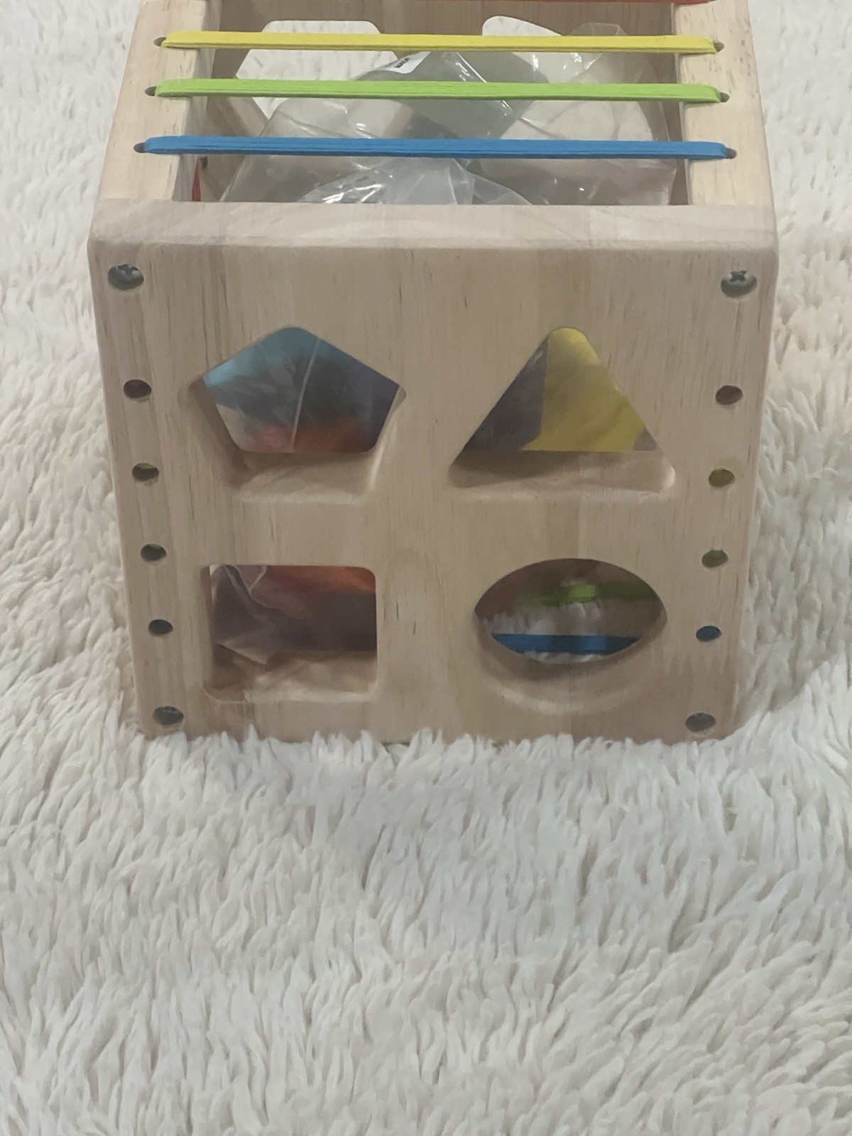 Montessori Wooden Shape Sorter Cube – 8 Rattling Shapes Sensory Educational Toy