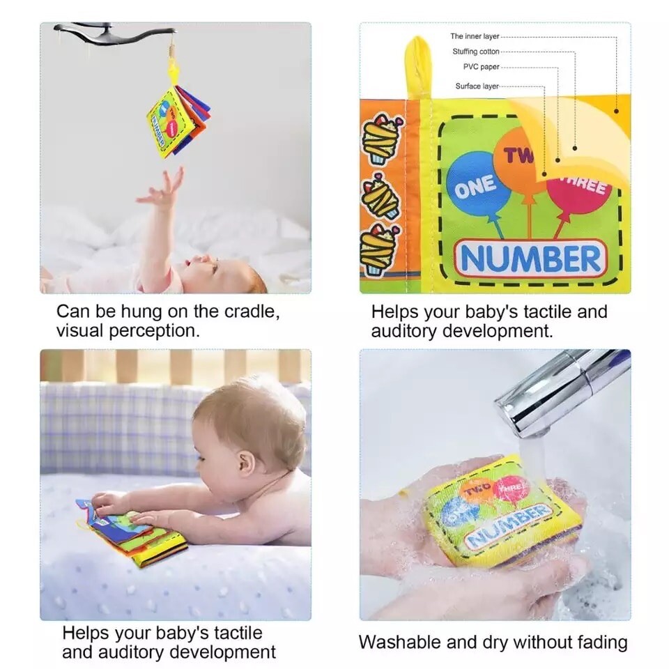 Baby Bath Cloth Book, Early Education Toys for Infants Kids Toddlers, 3 packs