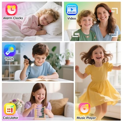 Kids Smart Watch Gift for Girls Age 6-12, 24 Puzzle Games HD Touch Deep Red
