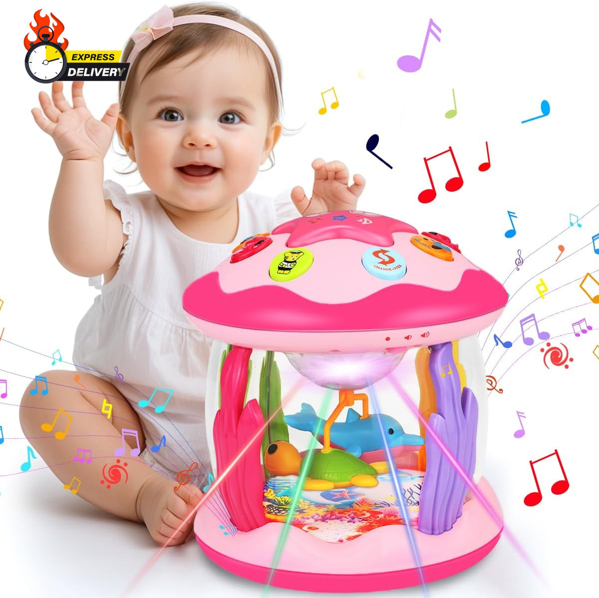 Baby Girl Toys 6-12 Months: Babies Ocean Rotating Light up Musical Toys 12-18 Mo