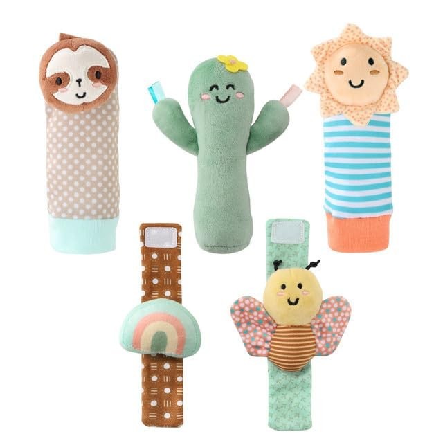 Sock Rattles Set of 5 – Girl Boy Rattle Socks, Baby Toys 0-6-12 Month, Animal…