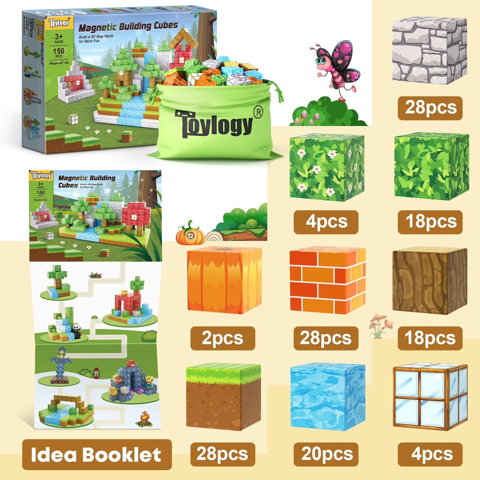 150PCS Magnetic Blocks-Build Mine Magnet World Pumpkin Edition Kids Building …