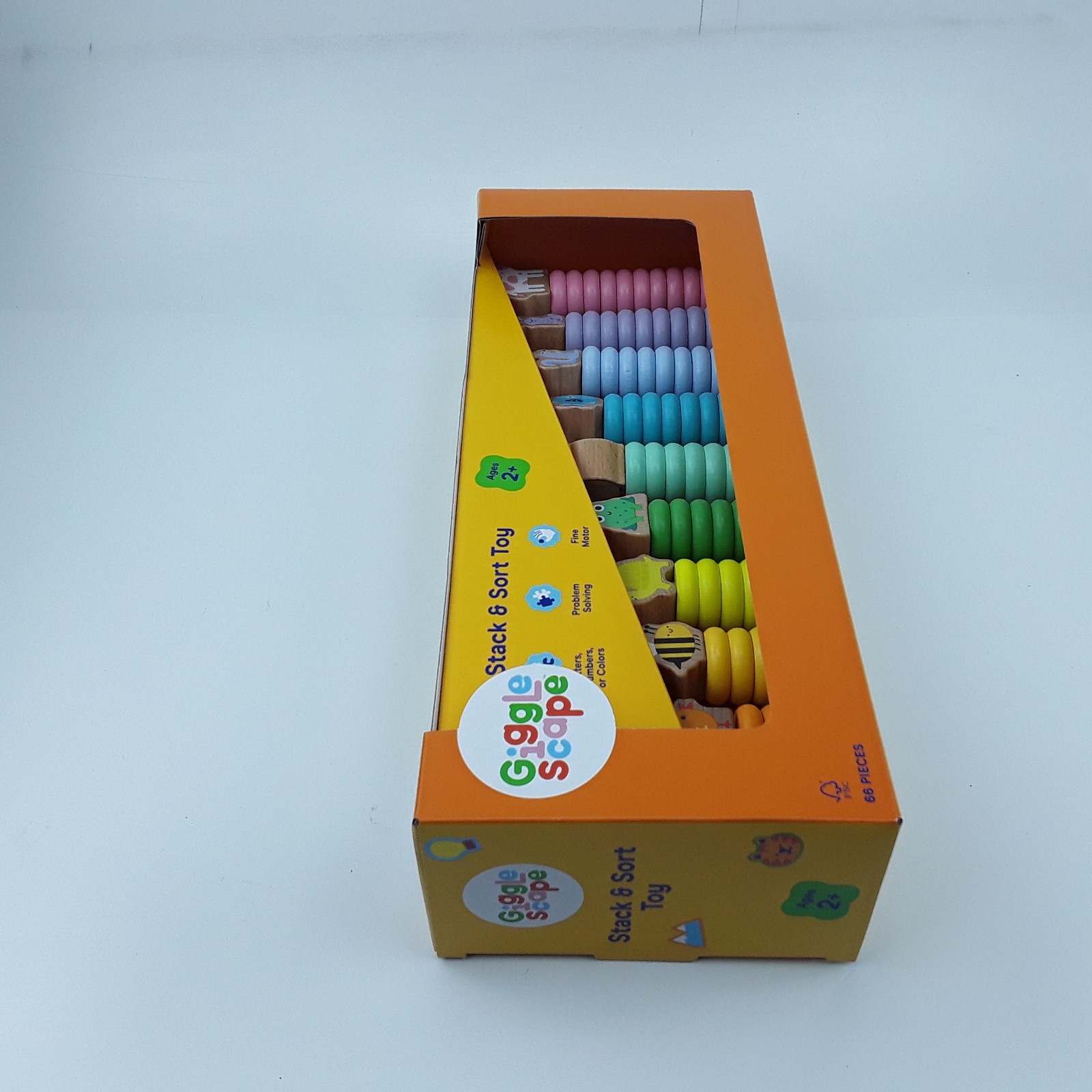 Gigglescape Stack & Sort Toy 66pcs Letters Numbers Colors Fine Motor Animals