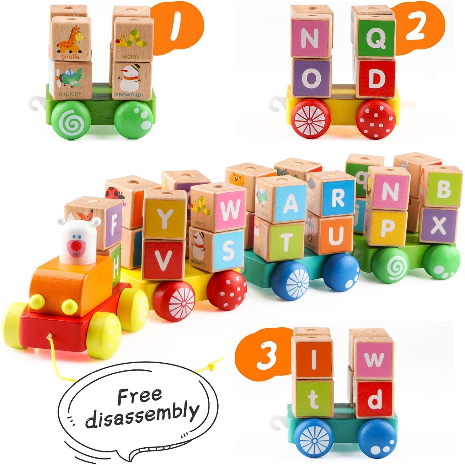 26 colorful letter blocks ABC Wooden block Cart Montessori Preschool Learning
